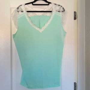 Mint green lace detail tank top, XL